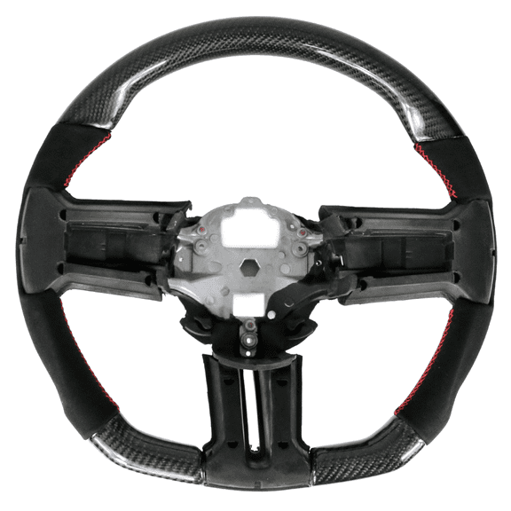 Ikon Motorsports Compatible with 10-14 Ford Mustang Carbon CF & Alcantara Steering Wheel With Red Stitching