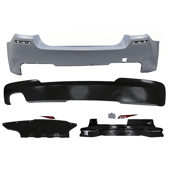 Ikon Motorsports Compatible with 11-16 BMW F10 5-Series MTech Style Rear Bumper Conversion Kit Single Outlet