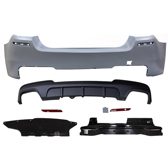Ikon Motorsports Compatible with 11-16 F10 M-P Style Rear Bumper Cover Twin Muffler Dual Outlet - PP