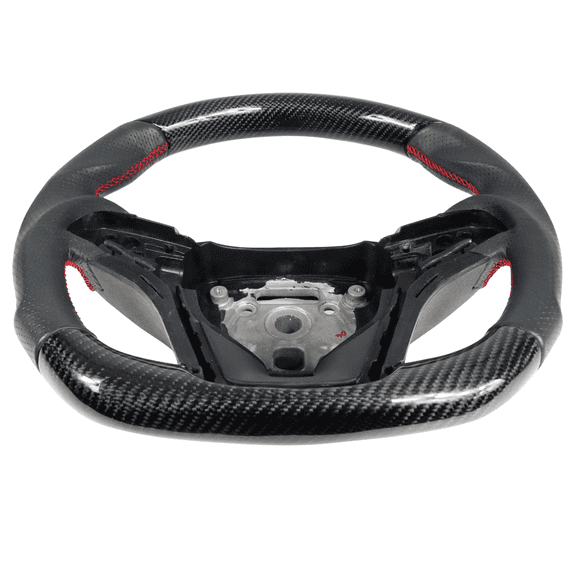 Ikon Motorsports Compatible with 12-15 Chevy Camaro Carbon CF & Perforated Leather Steering Wheel With Red Stitching