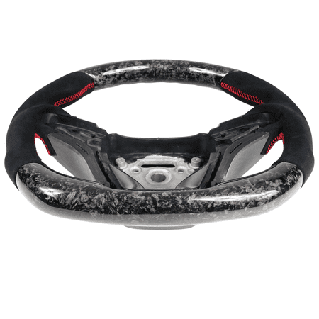 Ikon Motorsports Compatible with 12-15 Chevy Camaro Forged Carbon & Alcantara Steering Wheel With Red Stitching