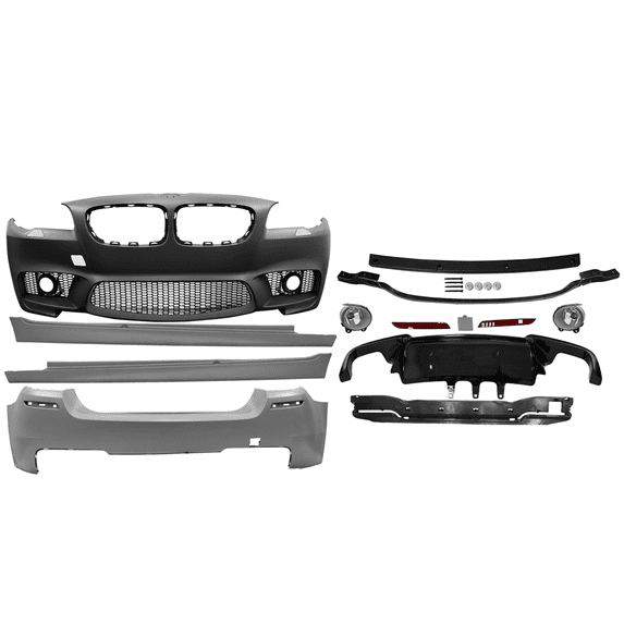 Ikon Motorsports Compatible with 14-16 BMW F10 LCI Front Bumper W/ Foglights + Rear Bumper + Side Skirt