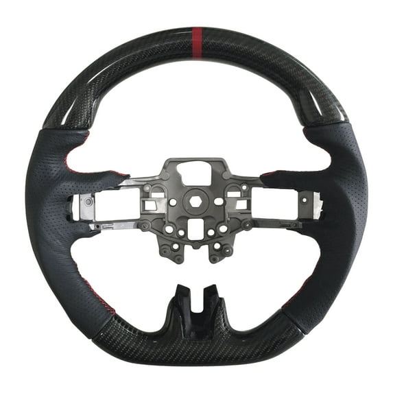 Ikon Motorsports Compatible with 15-17 Ford Mustang V4 CF W/ Real Leather Steering Wheel Black Red Ring