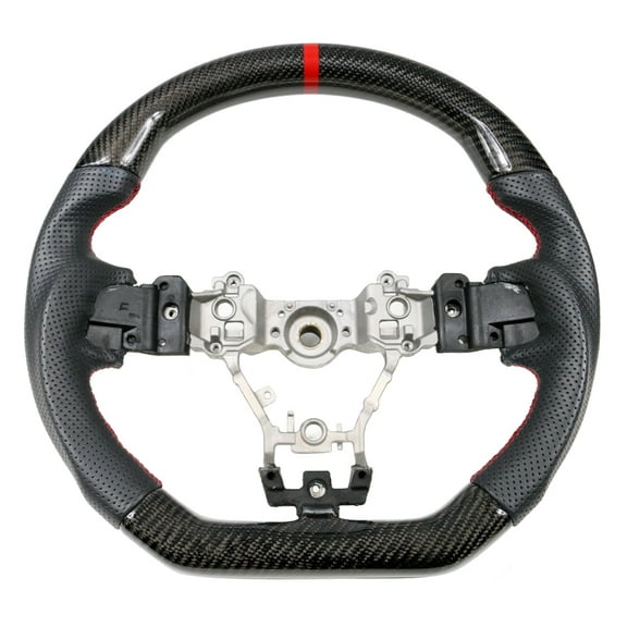 Ikon Motorsports Compatible with 15-21 Subaru WRX & STI Steering Wheel CF+Perf Leather+Red Stitching+Red Line