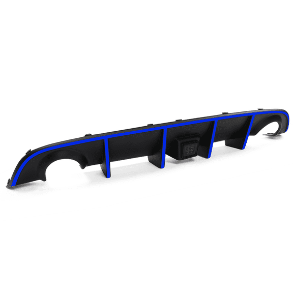Ikon Motorsports Compatible with 15-23 Charger SRT Rear Diffuser with Smoke LED Lamp & Blue Reflective Tape