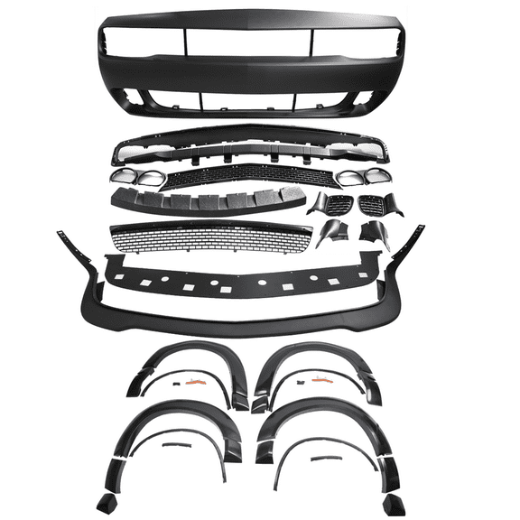 Ikon Motorsports Compatible with 15-23 Dodge Challenger Hellcat Front Bumper W/ Lip + Demon Fender Flares
