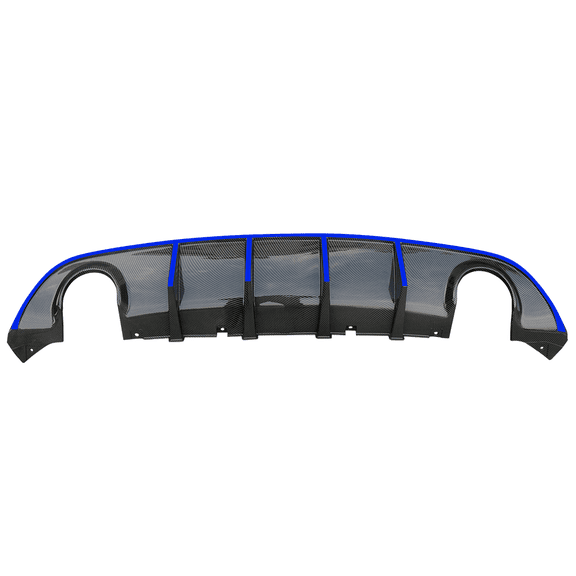 Ikon Motorsports Compatible with 15-23 Dodge Charger SRT V3 Style Rear Diffuser with Blue Reflective Tape