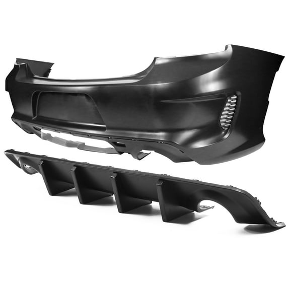 Ikon Motorsports Compatible with 2015-2023 Dodge Charger (Excluding Widebody) Widebody Style Rear Bumper Matte Black Diffuser Kits