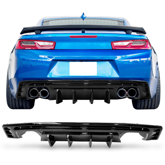Ikon Motorsports Compatible with 16-22 Chevy Camaro Ikon Style Rear Bumper Lip Diffuser 3PCS, Gloss Black