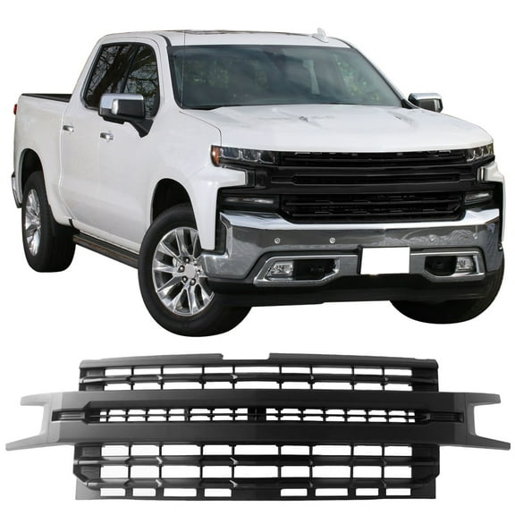 Ikon Motorsports Compatible with 19-22 Chevy Silverado 1500 LTZ Front Bumper Hood Mesh Grille - Matte Black 2019 2020