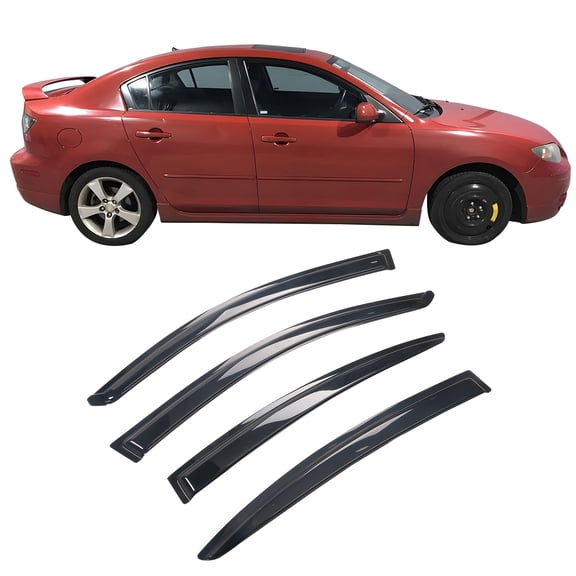 Ikon Motorsports Compatible with 2004-2009 Mazda 3 Sedan Window Visors Vent Deflector Rain Guard 4Pcs Set