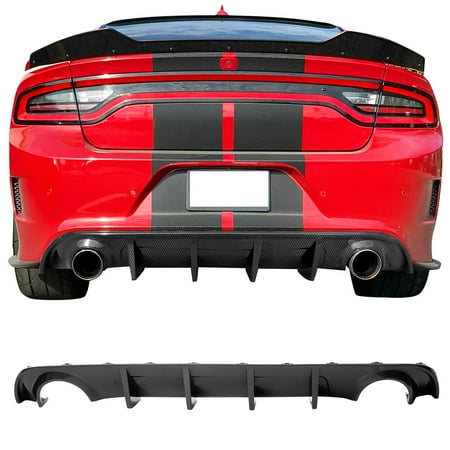Ikon Motorsports Compatible with 2015-2023 Dodge Charger Rear Bumper Diffuser Splitter Carbon Fiber Print PP