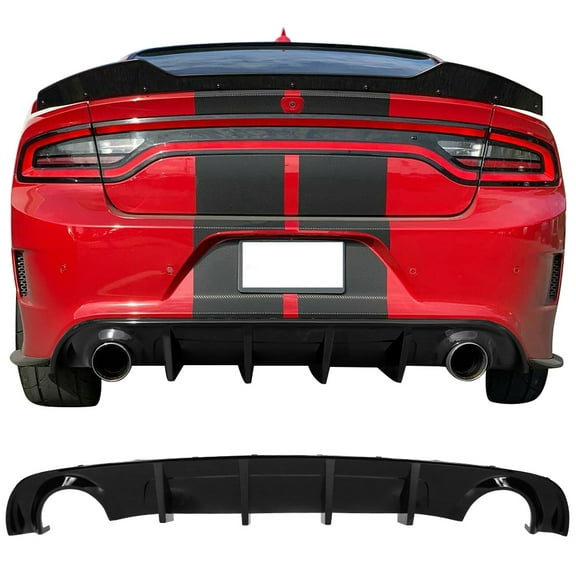 Ikon Motorsports Compatible with 2015-2023 Dodge Charger Rear Bumper Diffuser Splitter Gloss Black PP