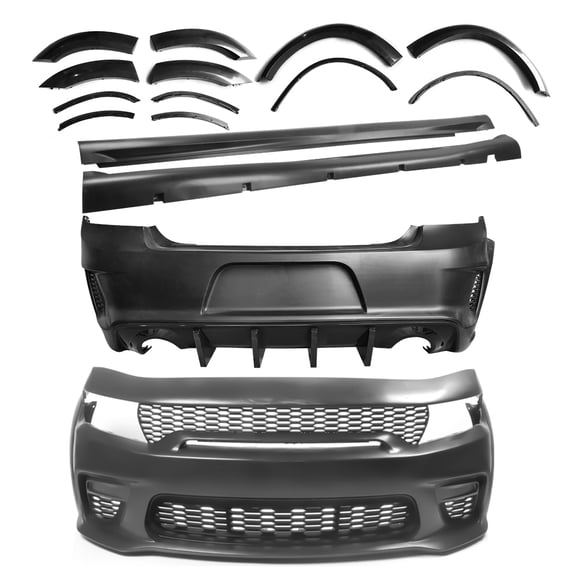 Ikon Motorsports Compatible with 2015-2023 Dodge Charger Widebody Style Whole Bumper Side Gloss Black Diffuser Kits