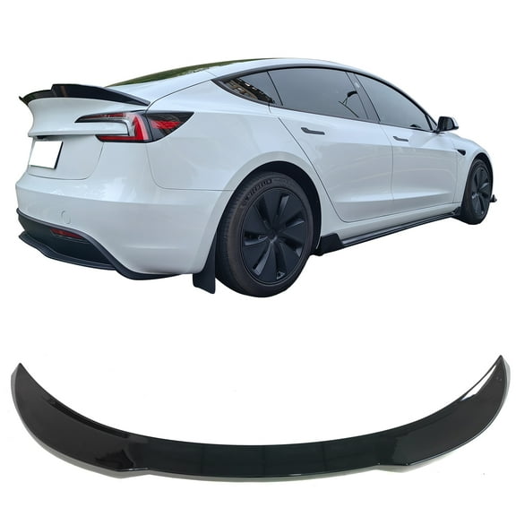 Ikon Motorsports Compatible with 2017-2025 Tesla Model 3 Gloss Black ABS Plastic Performance Style Rear Spoiler Wing