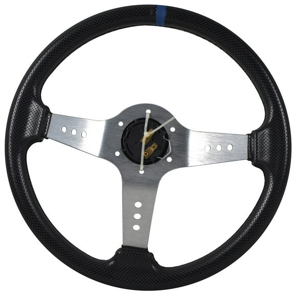 Ikon Motorsports Compatible with 350MM PVC 6 Hole Steering Wheel Deep Dish Silver Spoke Horn & Black Emblem