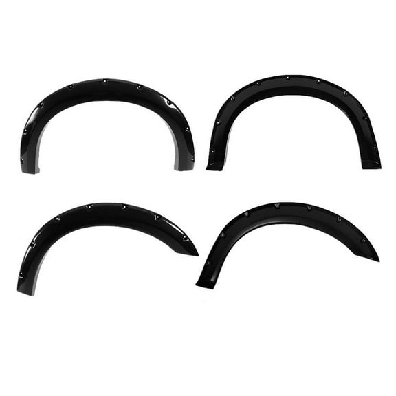Ikon Motorsports Compatible with 99-07 Ford F250 F350 Super Duty 4pcs Set Pocket Rivet Fender Flares Wheel Cover Smooth Black ABS
