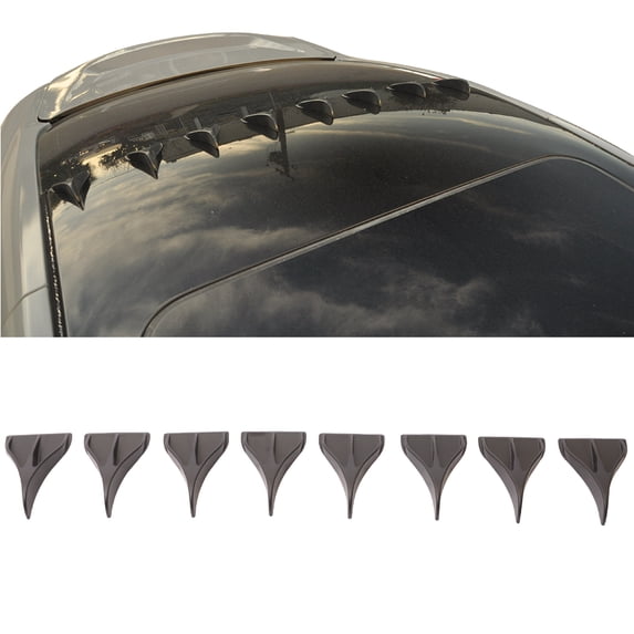 Ikon Motorsports Compatible with Corvette Black V Style Generator Shark Fin Spoiler Wing Roof Trunk 8 Pcs