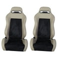thumbnail image 1 of Ikon Motorsports Compatible with Universal Black Gray PVC Leather Full Reclinable Racing Seats Front Pair +Slider, 1 of 7