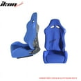 thumbnail image 1 of Ikon Motorsports Compatible with Universal Pair Of Blue Cloth Full Reclinable Racing Seats + Slider Left Right, 1 of 5