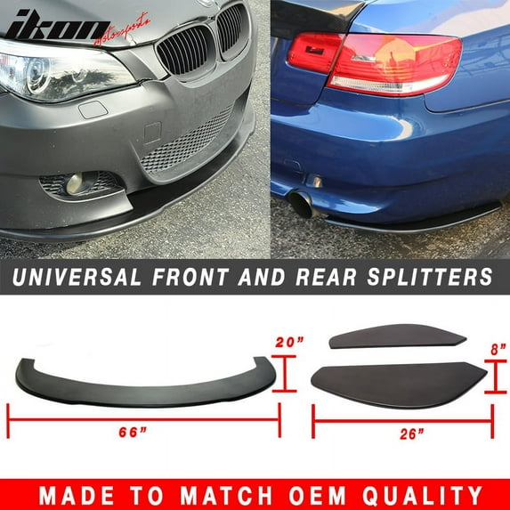 Ikon Motorsports Compatible with Universal Under Front Bumper Lip Spoiler Splitter + Rear 2 Piece Apron Diffuser