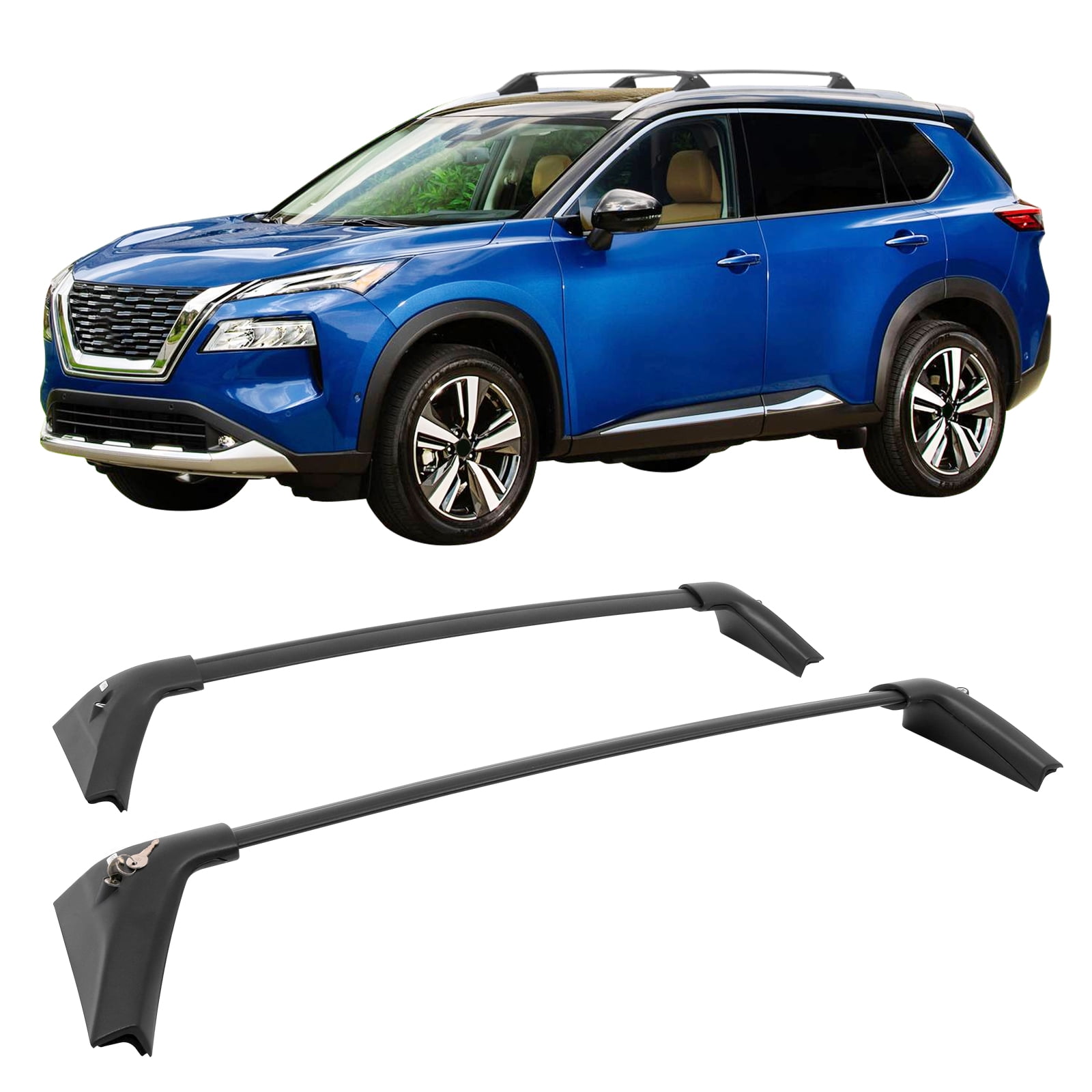 Ikon Motorsports Cross Bars w/ Lock Compatible With 2021-2026 Nissan Rogue Black Aluminum Lockable Top Roof Rack Crossbar Cargo Luggage Carrier 2PCS