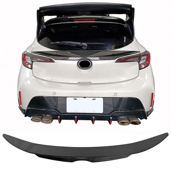 Ikon Motorsports Duckbill Highkick Rear Middle Trunk Deck Lid Spoiler Wing Lip For 2019-2026 Toyota Corolla Hatchback & GR Corolla, Carbon Fiber CF