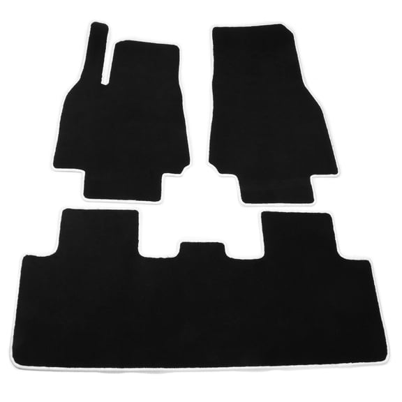 Ikon Motorsports Floor Mat Fits 2020-2024 Tesla Model Y 4DR Black Nylon OEM Fitment Style Front & Rear Floor Mats Carpet With White Edge 3PCS