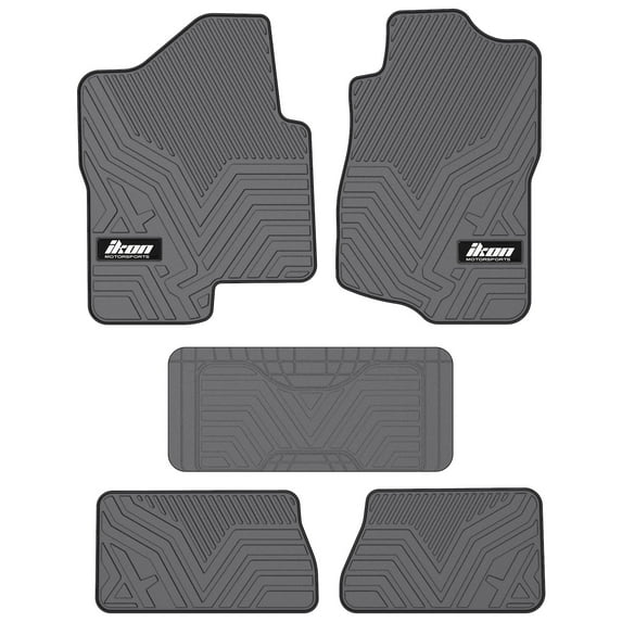 Ikon Motorsports Floor Mats Compatible With 2007-2013 Chevrolet Silverado/GMC Sierra Crew Cab/Tahoe/Yukon, Latex Heavy Duty All Weather Car Front Rear Carpets Liner 5PC Gray
