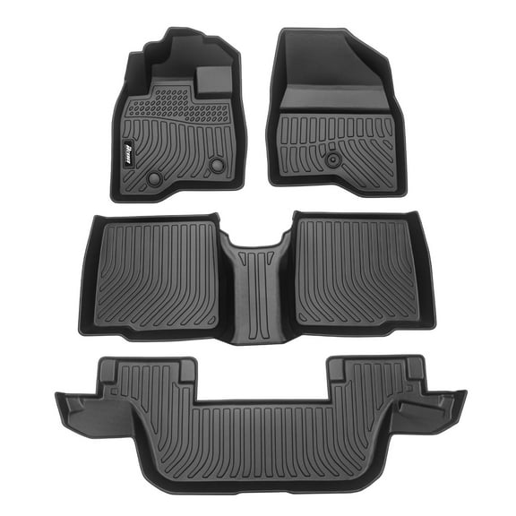 Ikon Motorsports Floor Mats Compatible With 2015-2019 Ford Explorer, 3D Molded Custom Carpets 1st 2nd Row Front Rear Protection 4PC Black TPE Thermo Plastic Elastomer All Weather Liner Protector Cover