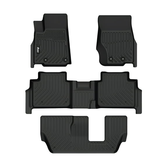 Ikon Motorsports Floor Mats Compatible With 2021-2024 Jeep Grand Cherokee L, Black Car Auto TPE 3D Molded Carpets Liner Front Rear Row All Weather 4PC Set Protector