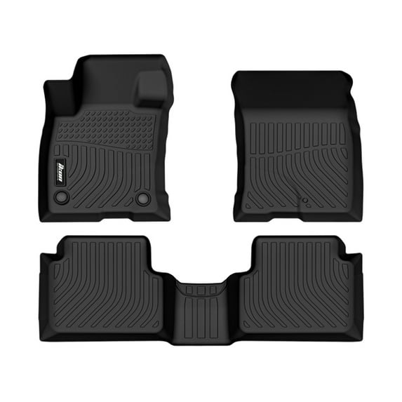Ikon Motorsports Floor Mats Compatible With 2021-2025 Ford Bronco Sport, Black 3D Molded Carpets Liner 1st 2nd Row Front Rear Protection Pad 3PC TPE Thermo Plastic Elastomer All Weather Protector