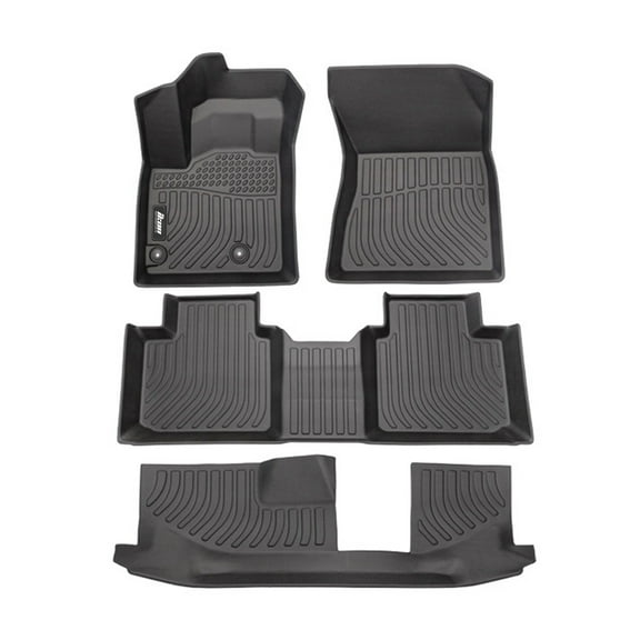 Ikon Motorsports Floor Mats Compatible With 2022-2025 Mitsubishi Outlander, 3D Molded Custom Carpets 1st 2nd Row Front Rear Protection 4PC Pad Black TPE Thermo Plastic Elastomer All Weather Liner
