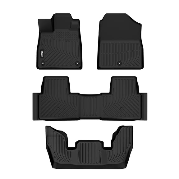 Ikon Motorsports Floor Mats Compatible With 2023-2026 Honda Pilot, Black Car Auto TPE 3D Molded Carpets Liner Front Rear Row All Weather 4PC Set Protector