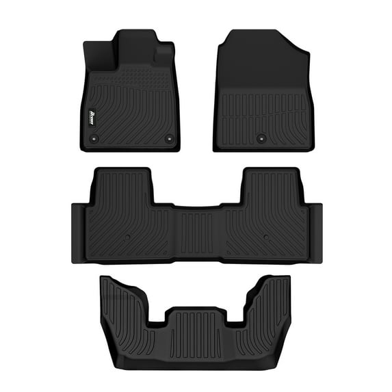 Ikon Motorsports Floor Mats Compatible With 2023-2025 Honda Pilot, Black Car Auto TPE 3D Molded Carpets Liner Front Rear Row All Weather 4PC Set Protector