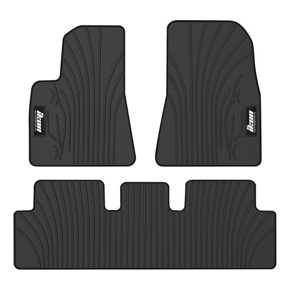 Ikon Motorsports Floor Mats Compatible With 2017-2023 Tesla Model 3, Latex Heavy Duty All Weather Car Front Rear Carpets Liner 3PC Black