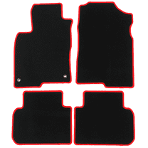 Ikon Motorsports Floor Mats Compatible with 2022-2025 Honda Civic & 2023-2025 Acura Integra Black With Red Edge Nylon Carpet Car Floor Mat 4Pcs Set