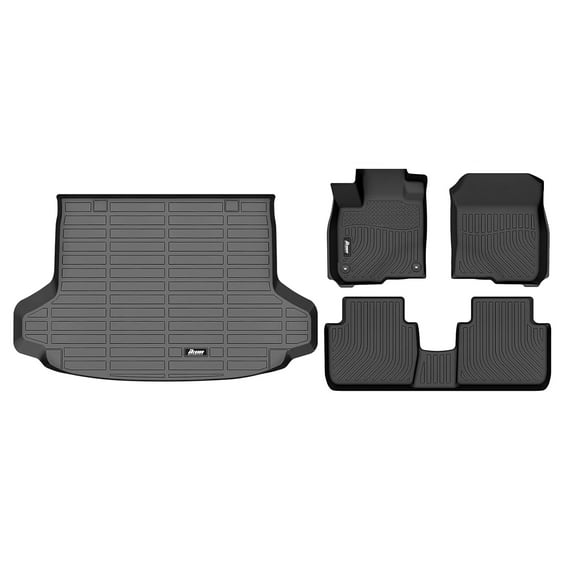 Ikon Motorsports Floor Mats & Trunk Mat Compatible With 2023-2025 Honda HR-V, Black 3D Molded Carpets Liner 1st 2nd Row Front Rear Boot Tray Cover Protection Cargo Pad TPE All Weather Protector