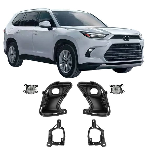 Ikon MotorsportsFog Lights, Compatible with2024-2026 Toyota Grand Highlander,LED White/Yellow Lens Black Housing Front Bumper Driving Fog Lamp Wiring Switch Kit, Pair