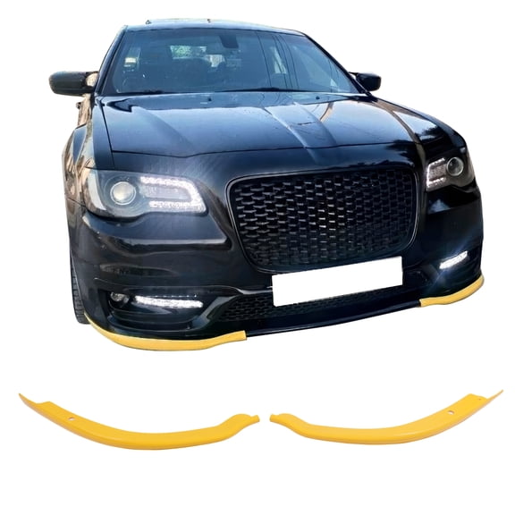 Ikon Motorsports FrontAprons Fits2015-2023 Chrysler 300OE Style Yellow ABS Add-onFront Bumper Lip Lower Side Spat Valance Winglet Canard Protector