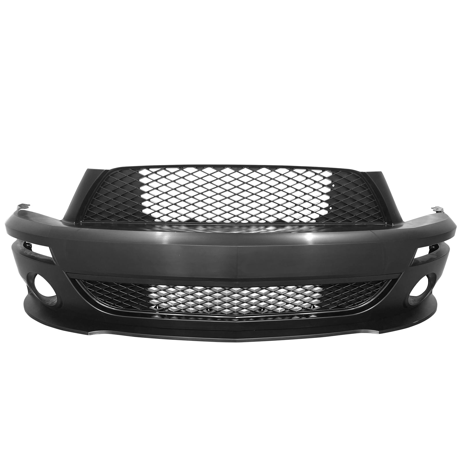 Ikon Motorsports Front Bumper Conversion Cover Compatible With 2007-2009 Ford Mustang GT500 GT500KR Unpainted Black OE PP Injection Front Valance Lip W/ Lower Upper Grilles Bumper Fascia Applique