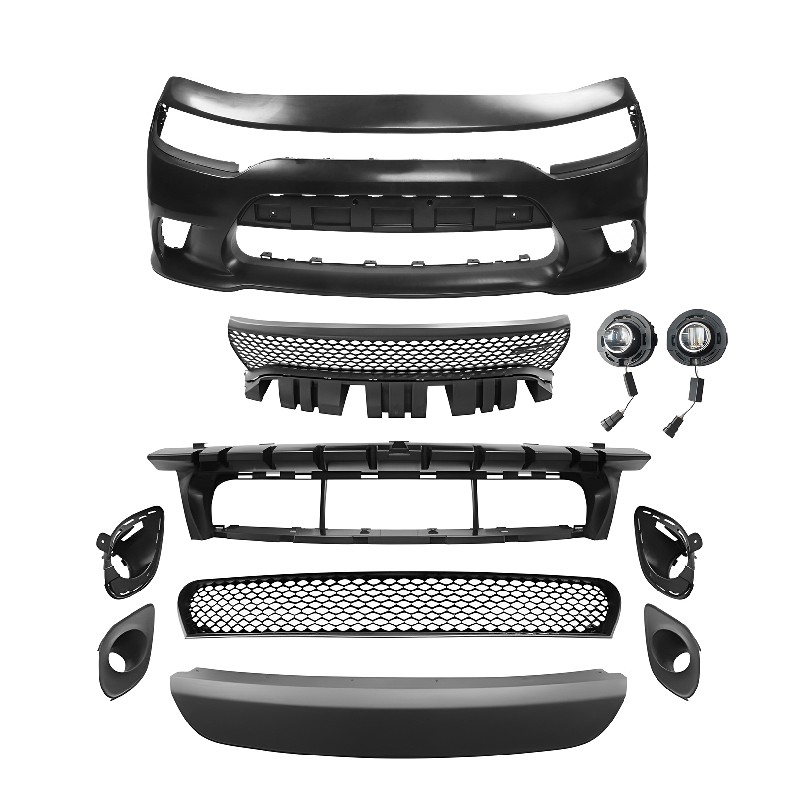 Mzorange Front Bumper Fog Light Cover & Bracket Set For Dodge Charger 2015-2020 – 4-Piece Kit, Black, Direct Replacement