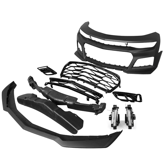 Ikon Motorsports Front Bumper Conversion + DRL Fog Light Fits 16-18 Chevy Camaro ZLI Styles