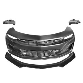 Ikon Motorsports Front Bumper Cover Compatible with2019-2024 Chevy Camaro RS/SS, SS Style Unpainted PP Bumper Conversion Replacement W/ Daytime Running Light DRL Turn Signal + Gloss Black Lip