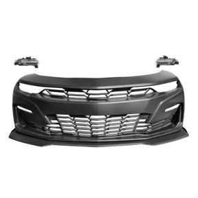 Ikon Motorsports Front Bumper Cover Compatible with2019-2024 Chevy Camaro RS/SS, SS Style Unpainted PP Bumper Conversion Replacement W/ Daytime Running Light DRL Turn Signal + Matte Black Lip