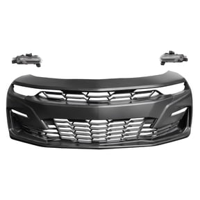 Ikon Motorsports Front Bumper Cover Compatible with2019-2024 Chevy Camaro RS/SS w/ Signature Headlights SS Style Unpainted PP Bumper Conversion Replacement W/ Daytime Running Light DRL Turn Signal