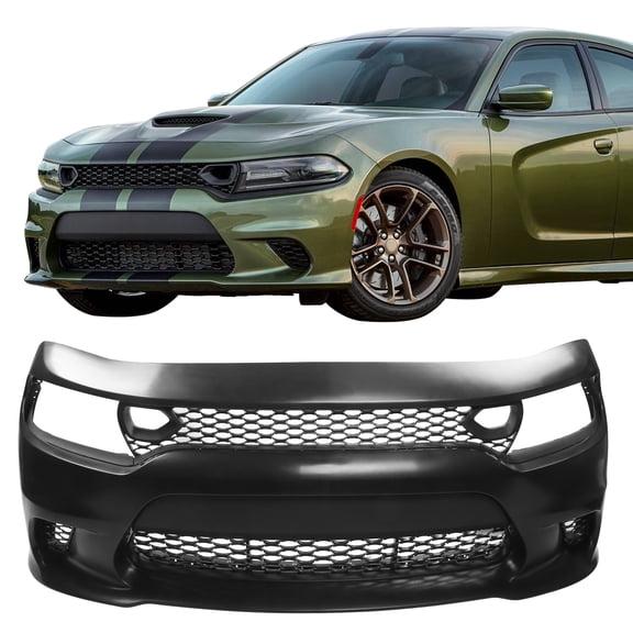 Ikon Motorsports Front Bumper Cover Conversion Replacement W/Fog Light Grille&Insert For 2015-2023 Dodge Charger, PP SRT Hellcat Style 5PP39TZZ 682255