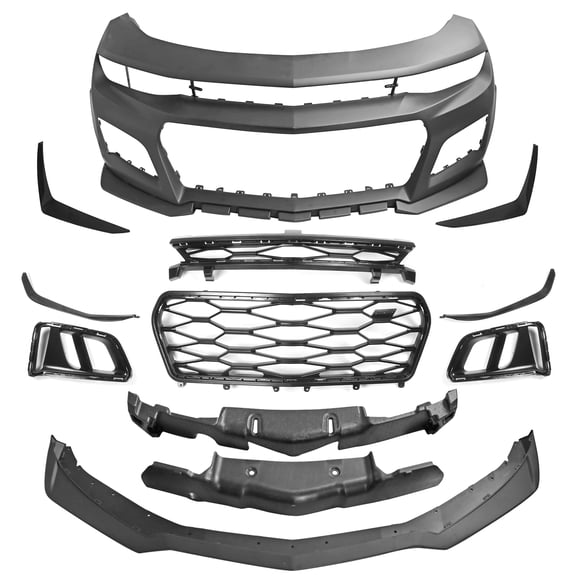 Ikon Motorsports Front Bumper Covers W/ ABS Canards, Fits2019-2024 Chevy Camaro LS LT LT1, ZL1 Style Unpainted Black PP Replacement Bumper Conversion