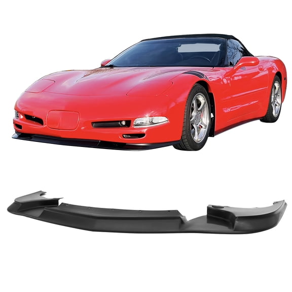 Ikon Motorsports Front Bumper Lip Spoiler Splitter Air Dam Chin For 1997-2004 Chevrolet Corvette C5, ZR1 V2 Style Unpainted Black PU Polyurethane