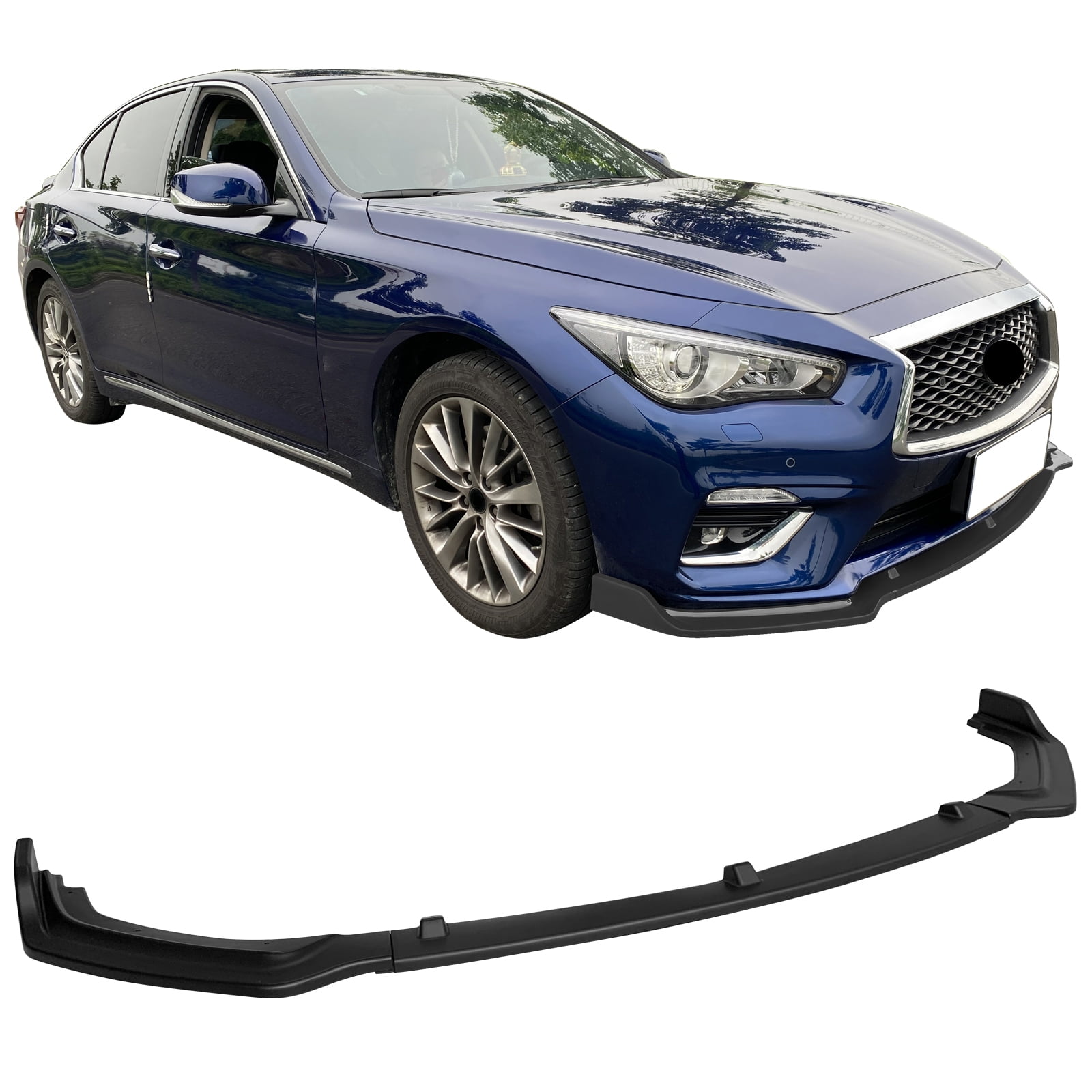Ikon Motorsports Front Bumper Lip Compatible With 2018-2024 Infiniti Q50 Base/Non-Sport Models Matte Black PP Polypropylene 3PCS Add-On Front Lip Spoiler Splitter